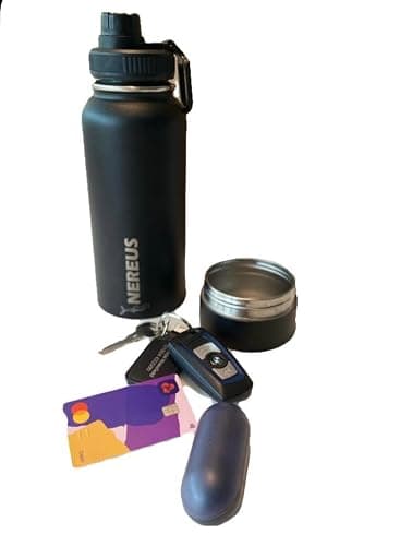 NEREUS Water Bottle with Hidden/Secret Compartment - Thermal Lined for hot and Cold Drinks (Black)