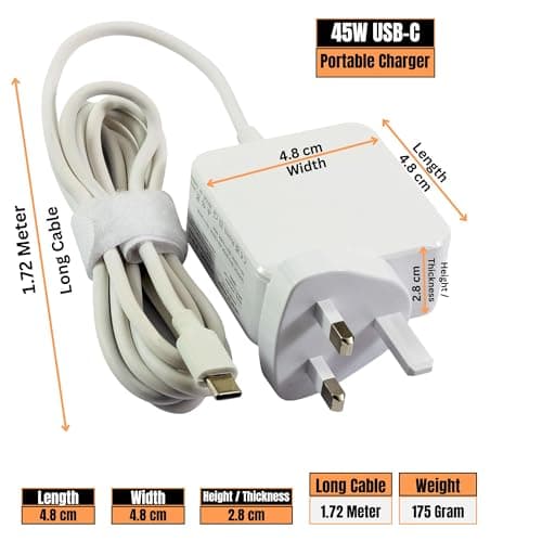Lite-am 45W USB-C Fast Charger PD 3.0 UK Plug Power Adapter with Type-C Cable White For Amazon Eero Pro-6 mesh WiFi Router, Fire HD 8 — view 2