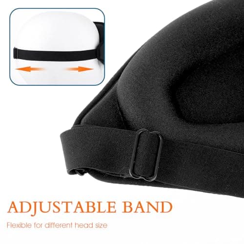WLLHYF Silk Sleep Mask, 3D Stereo Deep Sleep Eye Mask Comfortable Adjustable Cute Block Out Light Eye Covers for Man and Woman All Night Sleep (Black) — view 3