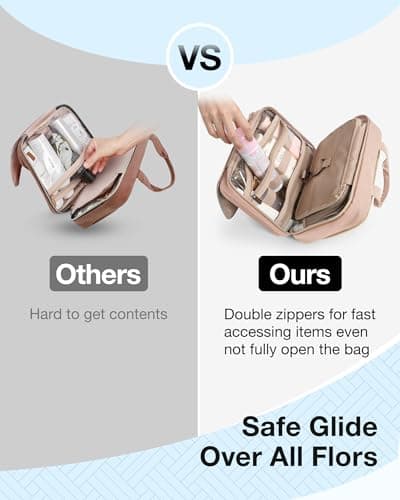 BAGSMART Toiletry Bag Hanging Travel Makeup Organizer with TSA Approved Transparent Cosmetic Bag Makeup Bag for Full Sized Toiletries, Medium-Pink — view 6