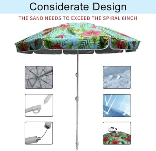LOTTAFUN Portable Beach Umbrella 6ft – Lightweight Adjustable Outdoor Patio and Beach Umbrella Sun Shade with Sand Anchor & Carry Bag, Outdoor Folding no Tilt The sand needs to exceed the spiral 6inch — view 2