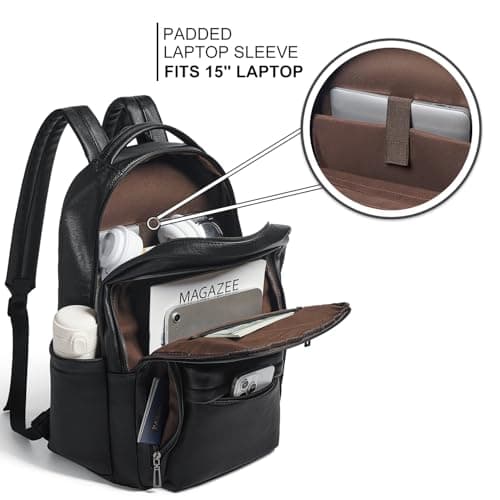 LATMAP 30L Backpack Purse for Women 45x35x19cm,Vegan Leather Backpack Ladies Laptop College Daypack Work Handbag Travel fits 15.6" Laptop,Black — view 3