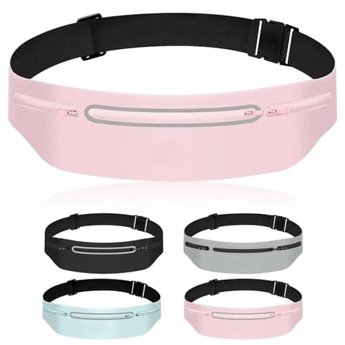 Mayoii Double-Layer Design Running Belt for Women and Men Lightweight Running Waist Belt with Water Bottle Pocket,Multi-Pocket Phone Holder Running Pouch (1, A-Pink, One Size)