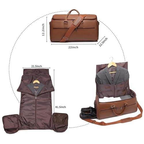 Carry On Garment Bag for Travel, Convertible Travel Garment Bag for Men Women, 2 in 1 Hanging Suitcase Suit Business Travel Bag, Brown — view 2