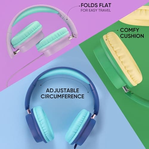 A+ Scholars Kids Headphones Bulk 5 Pack for School, HD Mic Stereo Sound Over-Ear Headphones for Classroom, Comfortable Fit, Foldable, 3.5mm Jack Wired Headphones for Kids ipad Tablets Computer Travel — view 5