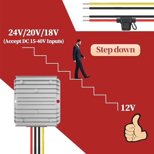 24V To 12V DC Power Converter, 20A 240W Buck Voltage Dropper With Fuse — view 2