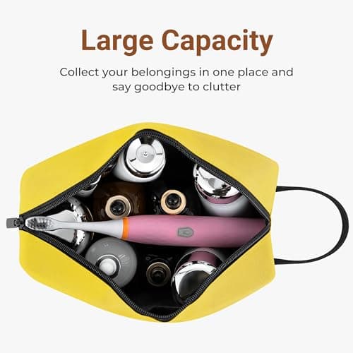 Elviros Travel Toiletry Bag for Women and Men, Lightweight Makeup Bag Hanging Dopp Kit with Shaving Compartment Cosmetic Organizer Small Tool Travel Essentials, Gifts for Men & Women, Bright Yellow — view 2