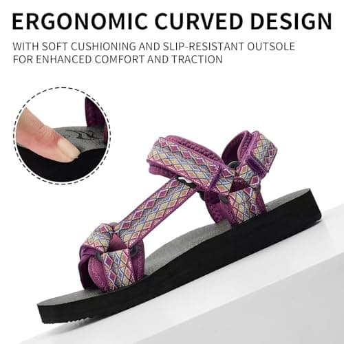 YOCCI Women's Sandals Hiking Sport Sandals with Arch Support Yoga Mat Insole Comfortable Walking Water Sandals for Beach Travel Athletic, Purple, 5.5 UK — view 4