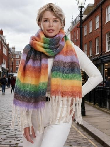 Style Slice Oversized Tartan Blanket Scarf for Women, Rainbow — view 2