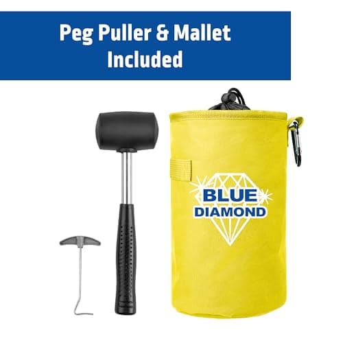 Blue Diamond Heavy Duty Tent Pegs - 20 Pack Hard Ground Tent Pegs, Camping Pegs for Awnings, Gazebos, Outdoor Use - Galvanized Steel (Deluxe Kit (Mallet, Peg Puller, Carry Bag)) — view 6