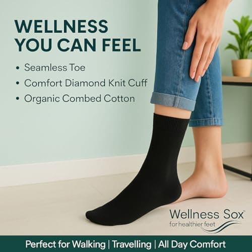 Wellness Women’s Socks – Organic Cotton Circulation Friendly Soft Top Socks – Swelling Comfort & Travel – 6 Pairs Assorted Designs – UK 4-8 | EU 37-42 (UK, Alpha, One Size, Regular, Regular, Genoa) — view 2