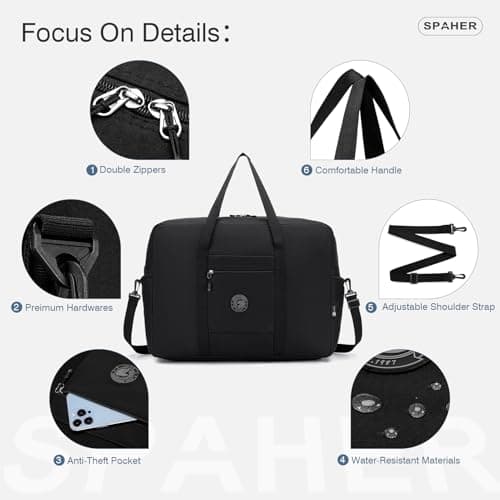 SPAHER Large Cabin Bag 55x40x23 Lufthansa Wizzair Foldable Travel Duffle Bag 50L Carry-on Hand Luggage Lightweight Airport Holdall Tote Overnight Weekend Suitcase Bag Waterproof Handbag Women Men — view 4