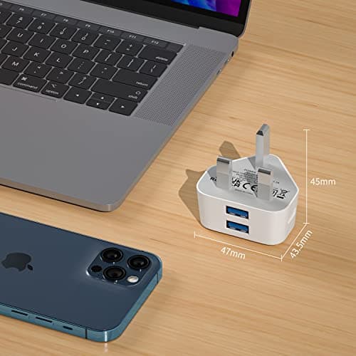 USB Plug UK,Dual USB Charger Plugs Adaptor UK 3Pack 10.5W Phone Plugs with Double Port Compact 3 Pin Mains Charge Head 5V 2.1AMP Charging Compatible with iPhone 13 12 11 SE XS XR X 8 7 6 5,iPad — view 4