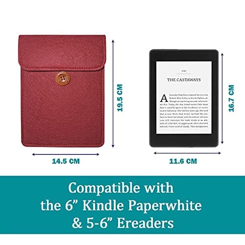 6 inch E-Reader Sleeve by Okami Products, Felt Ereader Pouch for all 5 to 6 inch E-Readers, Protective E-Book Bag/Case (Red) — view 4