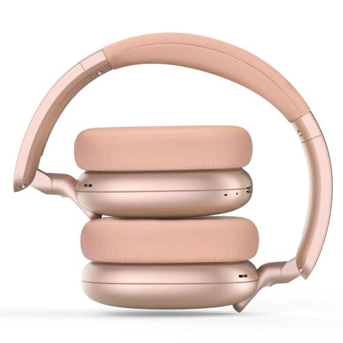 RORSOU C6 Active Noise Cancelling Headphones, Wireless Over Ear Bluetooth Headphones, 60H Playtime, Lightweight Folding Deep Bass Comfort Fit Ear Cups Headset with Mic for iPad/Travel/PC Rose Gold — view 3
