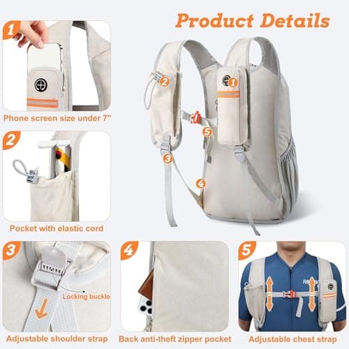 Ameble Ultra-Light Foldable Small Hiking Backpack, Packable Daypack with Multi-Pockets, Lightweight Travel Backpack for Camping, Running, Hiking, Outdoor, Beige (18x5x11 In) — view 4