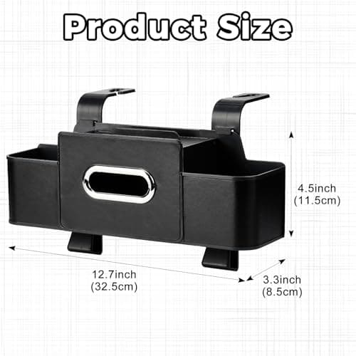 JSCARLIFE 3-in-1 Car Backseat Organizer with Cup Holder & Trash Bin,Multifunctional Seat Storage for Phones,Snacks & Handbags –Tissue Box & Hooks Included (Black) — view 2