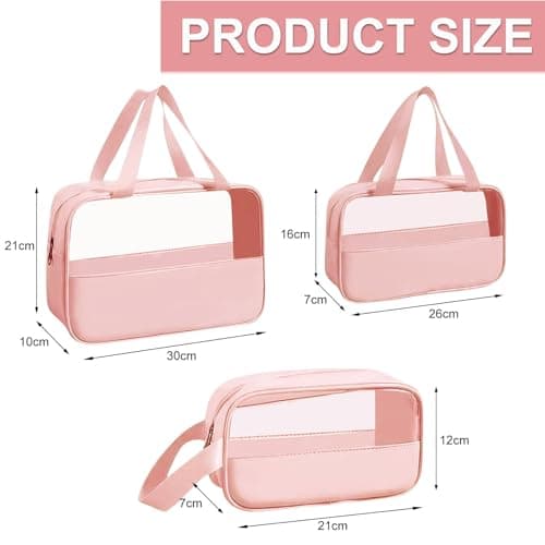 Clear Travel Toiletries Bag, 3Pcs Portable Travel Toiletry Bag(Pink) — view 2