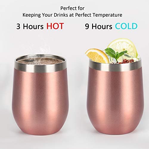 Livole Wine Tumbler Gifts Set of 4, 12 Oz Stainless Steel Double Wall Vacuum Wine Glass with Lid and Straw, Unbreakable Stemless Travel Coffee Mug Cup for Family Gathering, Picnic Christmas Gifting — view 6