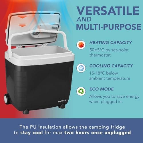 HEFTMAN 28L Electric Cooler Box with Wheels - Electric Cool Box 12V 240V — view 4