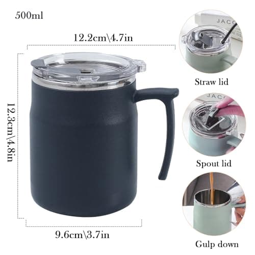 HZXYchen Stainless Steel Travel Mug with Handle – 304 Coffee Cup 500ml with Locking Lid – for Commute, Office & Outdoor – Navy Blue — view 2