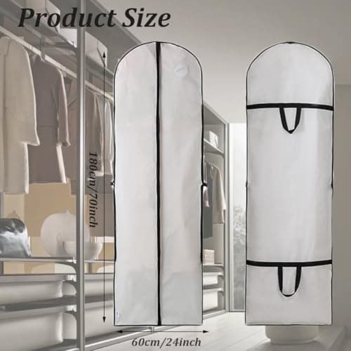 Long Dress Bags Covers, Foldable Dress Bag, Garment Bags with Clear Window Zipper, Dust-Proof Clothes Covers for Home Storage for Coat, Jacket, Clothes (White) — view 2