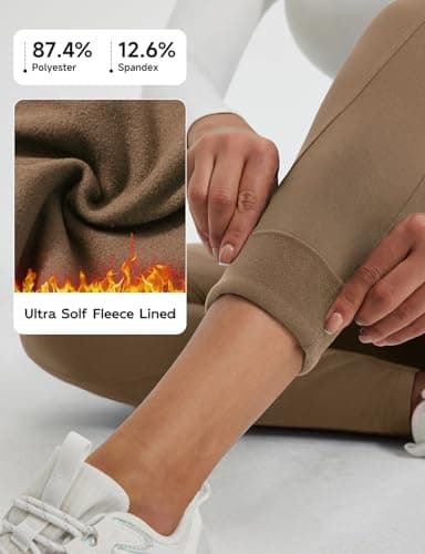 baleaf Women's Thermal Leggings Fleece Lined Winter Running Trousers High Waisted Warm Pants with Cross Pockets Tights for Hiking Brown L — view 3