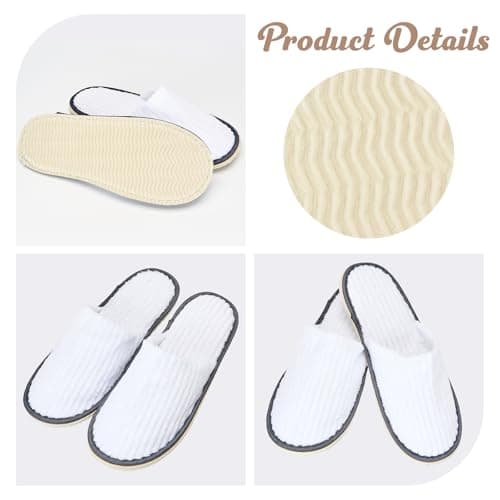 10 Pairs Hotel Spa Slippers Closed Toe, Disposable Coral Velvet Travel Slippers for Guests, Non-Slip Spa Slipperss with Thick 9mm Soles for Spa, Parties, Swimming Pools, and Travel Use(White) — view 6