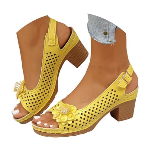 Generisch Sandals Women's Comfortable Casual Shoes Open Toe Hollow Flower Wedge Heel Slippers Sandals, yellow, 6 UK — view 3