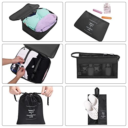 OSDUE Packing Cubes for Suitcases, 9PCS Travel Luggage Packing Organizers Waterproof Travel Essentials Bag Accessories Clothes Shoes Cosmetics Toiletries Storage Bags(Black) — view 4