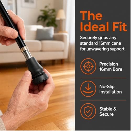 4-Pack 16mm Non-Slip Walking Stick Rubber Ferrules, Durable Cane Tip Replacements with Metal Insert, Anti-Skid Crutch End Caps for Hiking & Everyday Use, Black — view 4