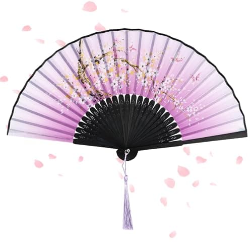 Alaoo Folding Fans, Handheld Fan Fabric Manual Fan Chinese Fans with Tassel for Birthday Gifts Dancing Cosplay Wedding Party Props Decoration(A Purple)