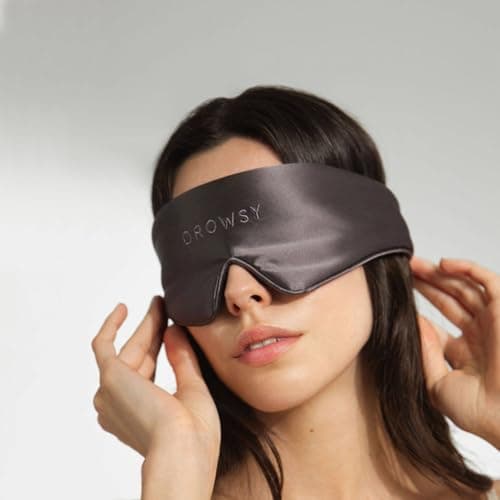 Drowsy Featherweight Silk Sleep Mask – Luxury Blackout Eye Mask for Sleeping & Travel, 100% Mulberry Silk, Lightweight Comfort, Adjustable Strap, Protects Skin & Hair - Moonlight Shadow — view 3