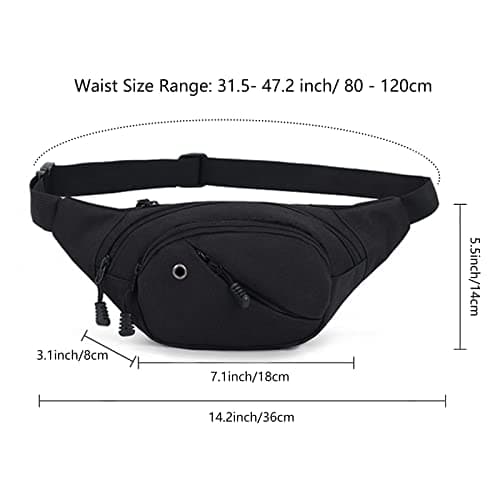 Bum Bag Waist Fanny Pack - Long Keeper Large Fashion Bumbag for Women Men, 4 Pockets Adjustable Waist Bag for Running Hiking Dog Walking Outdoor Black (Solid) — view 2