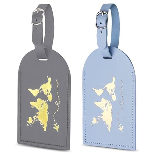flintronic 2 Pcs Luggage Tags, Leather Baggage Labels, Suitcase ID Tag Set, Handbag Tag Labels Travel Accessories for Married Men Women Couples Wedding Travel Gift