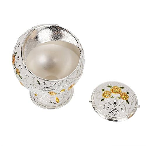 LAUYOO Windproof Ashtray with Lid for Cigarettes Metal Portable Cigar Ashtray Odor Eliminator for Indoor outdoor Hand Stamped Rose Pattern with Sparkle Fancy Gift for Men Women(Silver-Green Leaf) — view 5