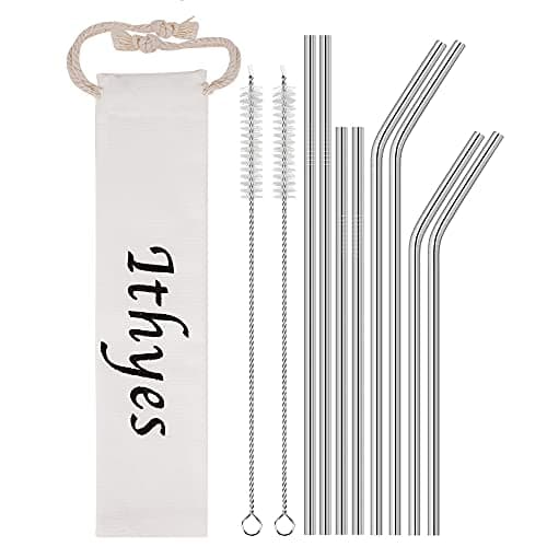 Ithyes 8 Pack Reusable Metal Straws Long Stainless Steel Straws Drinking Straw for 20/30 oz Tumblers with Travel Case & 2 Cleaning Brushes,10.5"/8.5"(Silver)