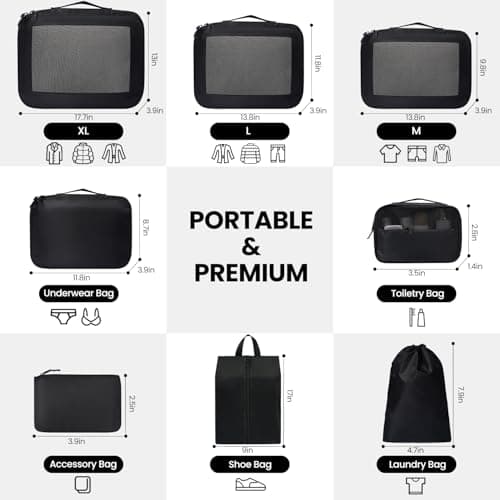 Prezon Packing Cubes for Suitcase 8 Set, Lightweight Luggage Packing Organizers Packing Cubes for Travel Accessories - Black — view 2