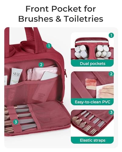 BAGSMART Large Travel Toiletry Makeup Bag, Upright Storage, Brush Pocket — view 3