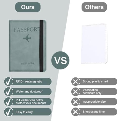 AOOSU Passport Holder Cover, PU Leather Passport Cover with RFID Blocking Travel Wallet, Portable Universal Travel Wallet Case Organiser for Money, Boarding Passes, Credit Cards Sky Blue — view 6