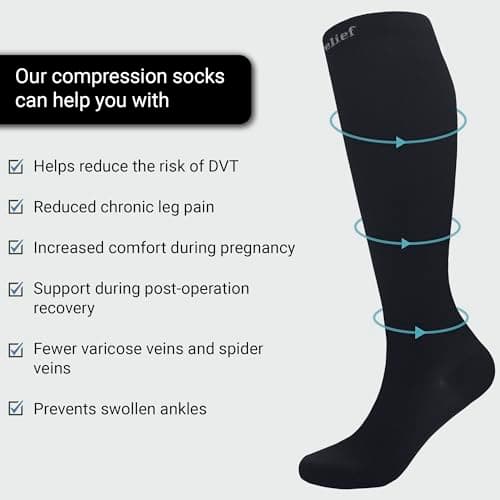 360 RELIEF Flight Compression Socks for Kids, Supports Circulation, Travel, Varicose Veins, S/M, Black + Laundry Bag — view 3