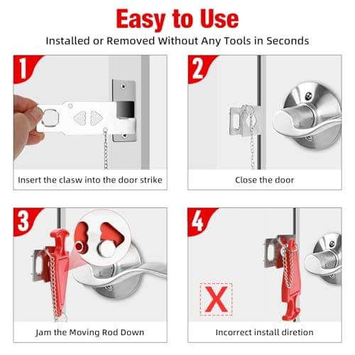 Portable Door Lock Home Security Door Lock Travel Lockdown Locks for Additional Safety and Privacy Perfect for Traveling Hotel Home Apartment College,2 Pack — view 4