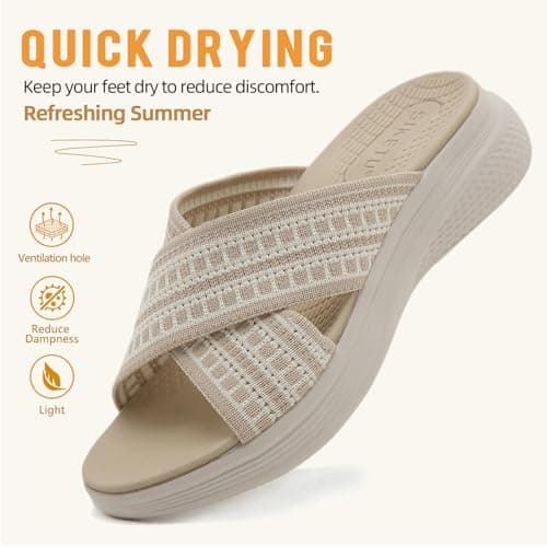 ZDQ Sandals for Women with Arch Support Lightweight Breathable Summer Slides Casual Cushion Walking Sandals for Daily Wear Beige 4.5 — view 4