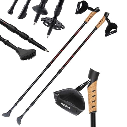 SPORTANA® Telescopic Walking Pole, Trekking Pole & Hiking Stick, Red