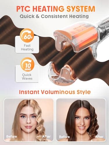 SHEGLAM Beach Babe Wave Iron for Hair 2 Barrel Crepe Iron 25mm/1inch with Smart Timer, Adjustable Temperature, Dual Voltage, Anti-Scald – Curling Rod for Beach Waves & Mermaid Hair — view 5