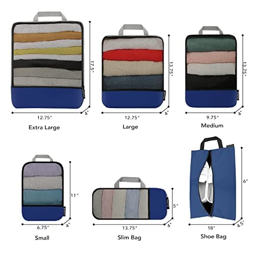 Eono Compression Packing Cubes, Luggage Organiser Set, Extensible Suitcase Organiser, Packing Organisers for Suitcases, Packing Cubes for Travel or Home Storage - Navy, 6 Set — view 2
