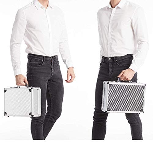 ZAANU Aluminum Hard Case, Lockable Storage Toolbox Portable Foam Briefcase Tool Case Moisture-Proof and Shock-Resistant Transport Case (Silver 350x250x120mm) — view 6