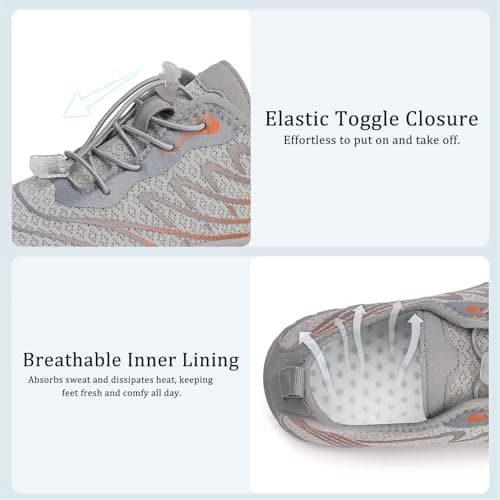 Shephorion Barefoot Water Shoes for Women Men, Quick Dry Aqua Beach Shoes with Wide Toe Box, Non-Slip for Swim Surf Diving Hiking Gym,Grey/Orange, 6.5 UK — view 6