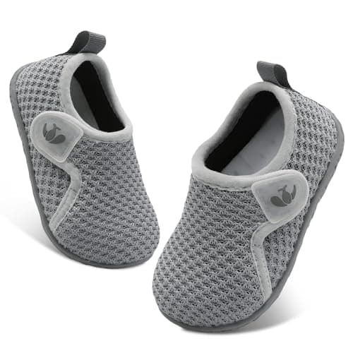 JIASUQI Baby Shoes Boys Girls Breathable First Walking Shoes Infant Soft Sneakers Crib Shoes Lightweight Slip On Shoes(Grey,12-18 Months)