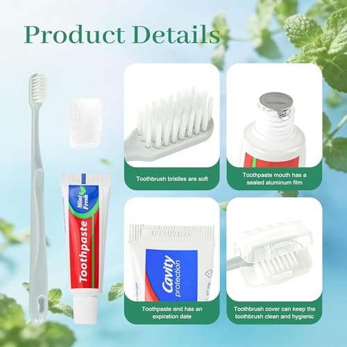 Lilingsty Travel Toothbrush Kit Bulk, Toothbrush Toothpaste Set, Hygiene Kit Bulk with Floss Picks, Comb, Protective Case, Individually Packaged, Suitable for Home, Travel, and Hotels (5-Pack) — view 2